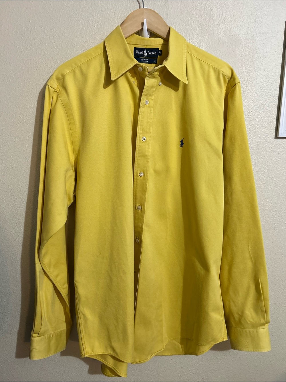 Ralph Lauren Classic Fit Oxford Shirt Mens XL Butter Yellow Flesh Pony Logo